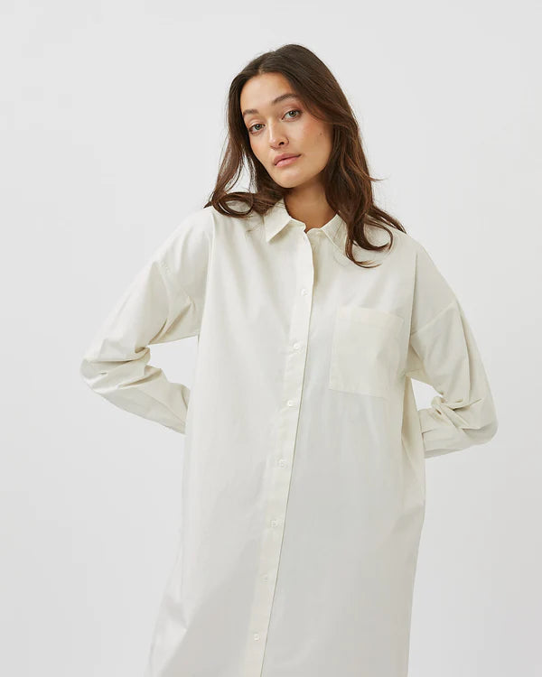Cotton Midi Shirt Dress: White
