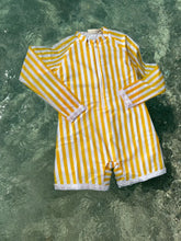 Load image into Gallery viewer, Kids One-Piece Yellow Stripe Swim Onesie