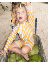 Load image into Gallery viewer, Kids One-Piece Yellow Stripe Swim Onesie