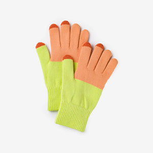 Colorblock Touch Screen Gloves in Peach Lime