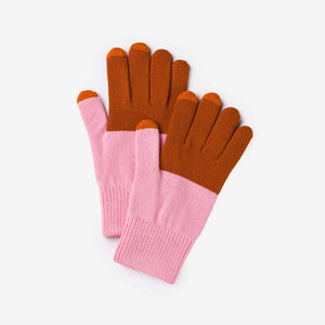 Colorblock Touch Screen Gloves in Rust Pink