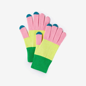 Colorblock Touch Screen Gloves in Green Pink