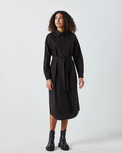 Cotton Midi Shirt Dress: Black