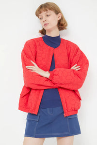 Red Quilted Flower Bomber