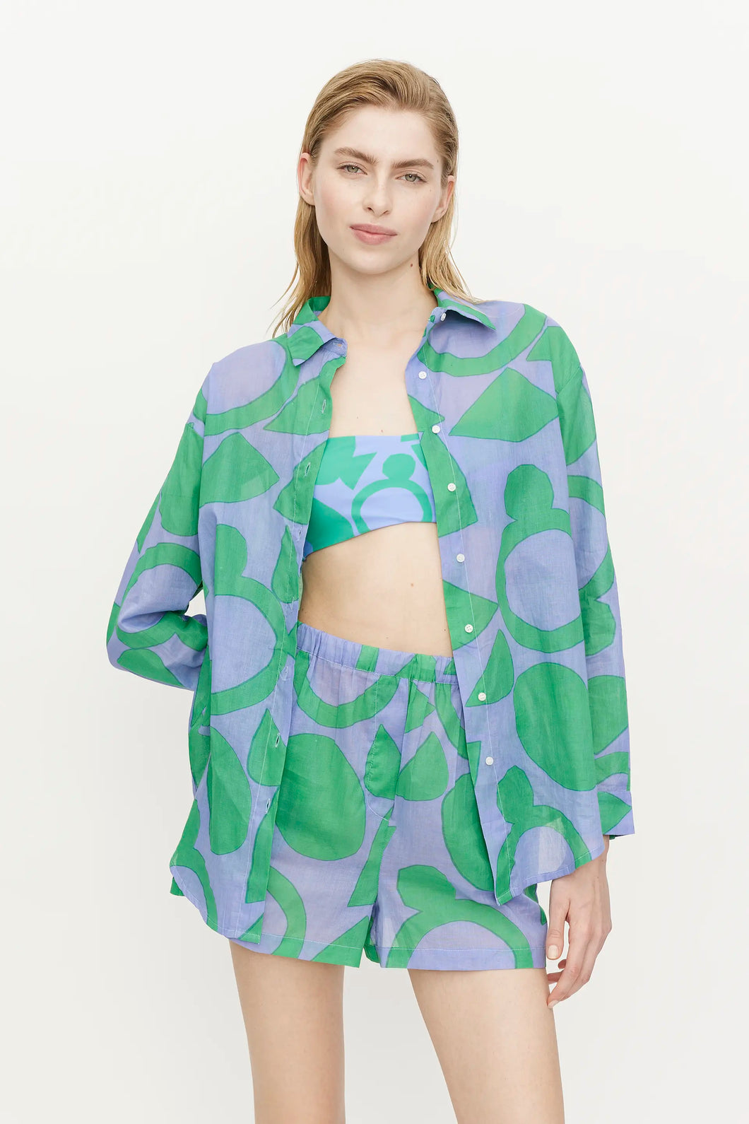 Block Print Emerald Button Down