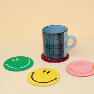 Happy Face Leather Coaster Set