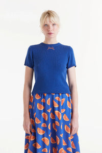 Cobalt Knit Top with Mini Bow