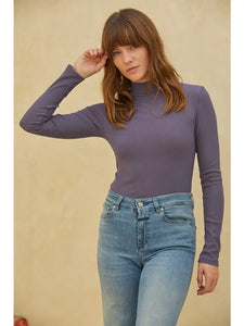 Knit Rib Long Sleeve Mock Neck