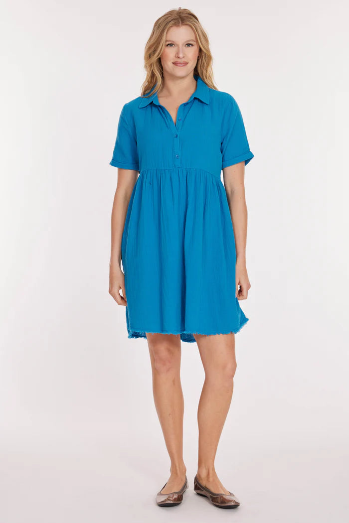 Roll-up Sleeve Cotton Gauze Tiered Back Dress (3 Colours)