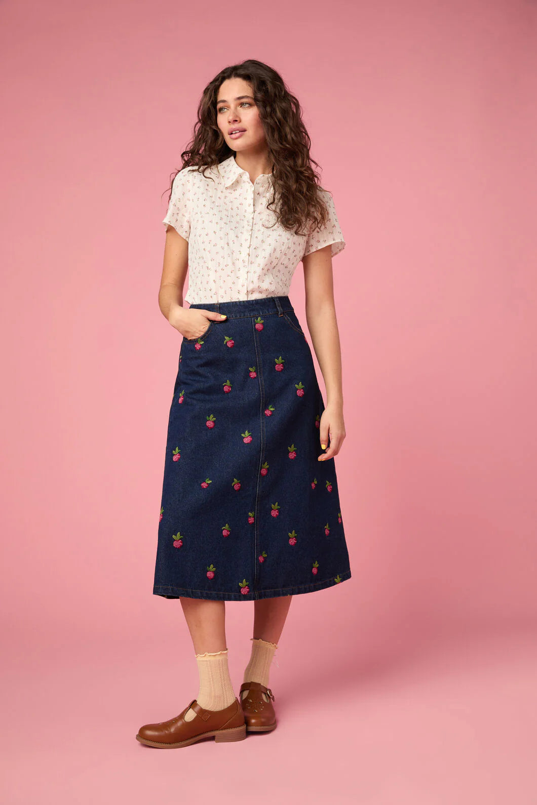Embroidered Radish Denim Skirt