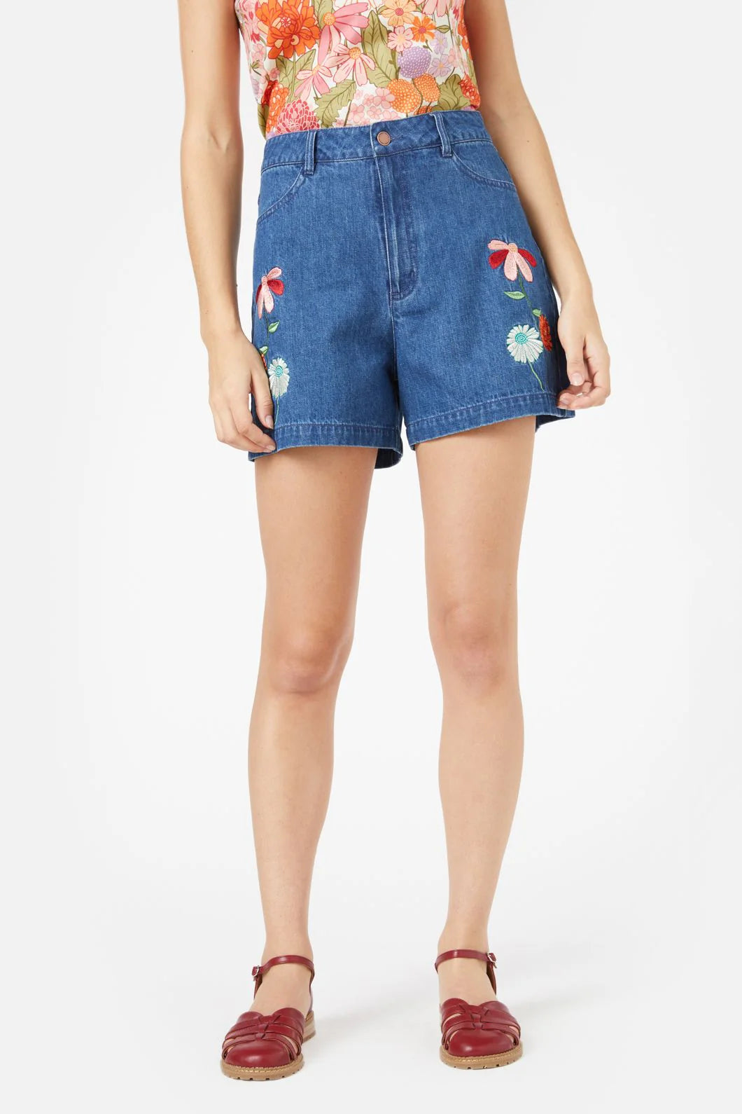 Embroidered Denim Short