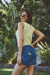 Embroidered Denim Short