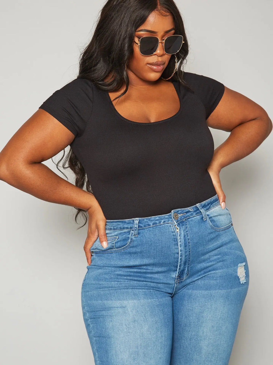 Plus Size Ribbed Bodysuit