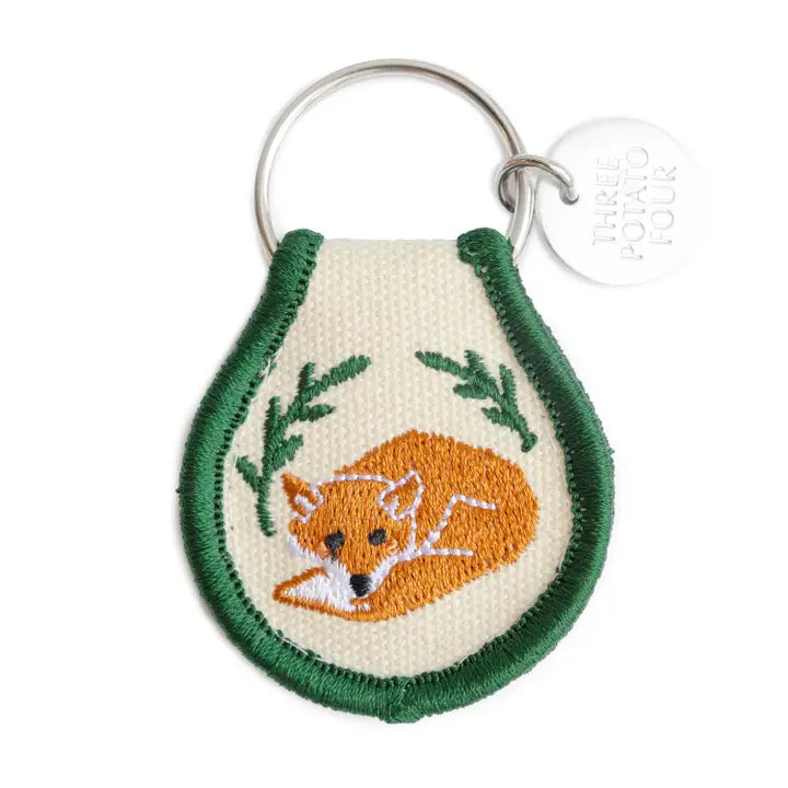 Fox Embroidered Patch Keychain