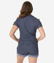 Load image into Gallery viewer, Rivetingly Retro Jean Romper
