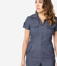 Load image into Gallery viewer, Rivetingly Retro Jean Romper
