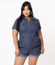 Load image into Gallery viewer, Rivetingly Retro Jean Romper
