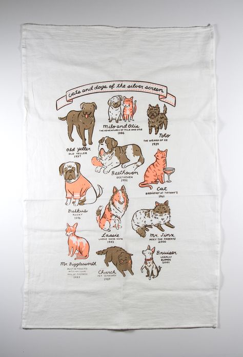 Tea Towel: Cats and Dogs of the Silver Screen