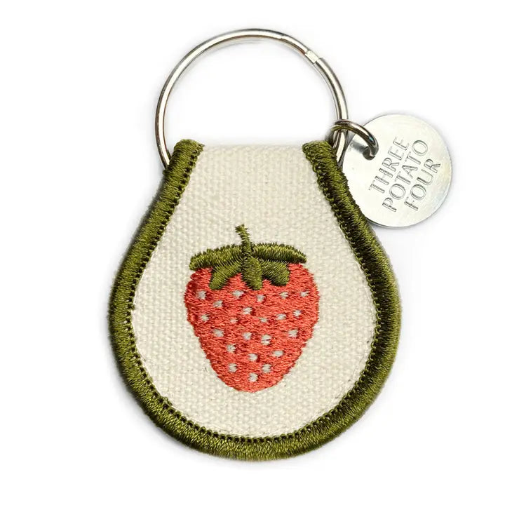 Strawberry Embroidered Patch Keychain
