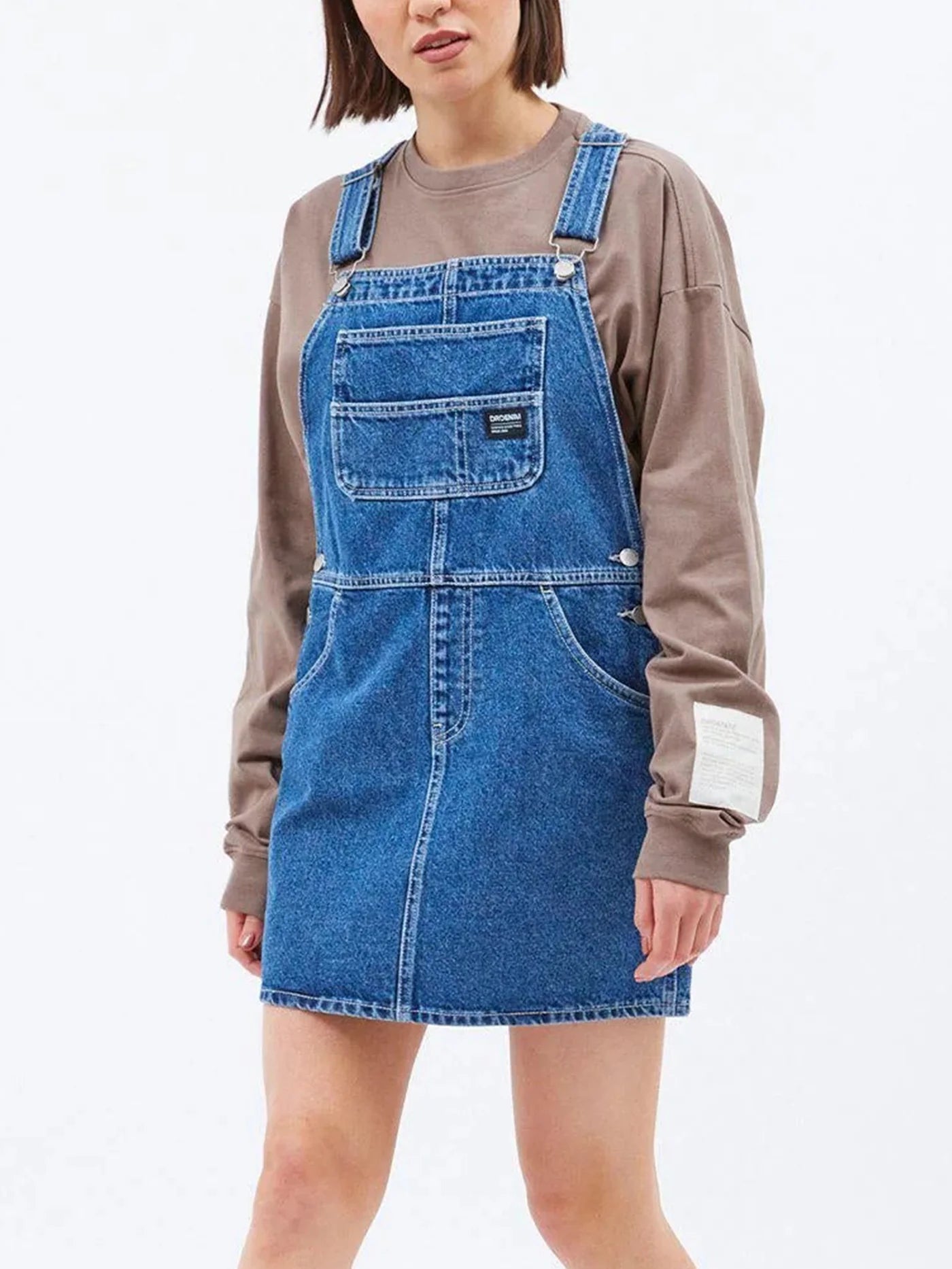 Debbie Jersey Dungaree in MID DENIM