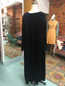 3XL-4XL: Vintage Deep Sea Blue Velvet Dress