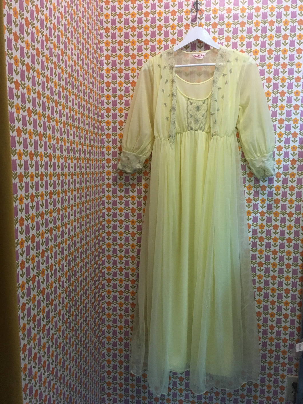 S: Vintage Lemon Yellow Nightgown Set