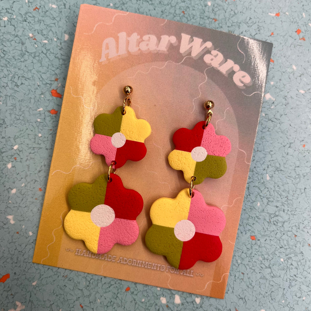 Double Daisy Dangle Earrings