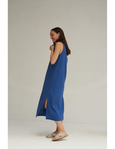 Marine Blue Linen Button Dress