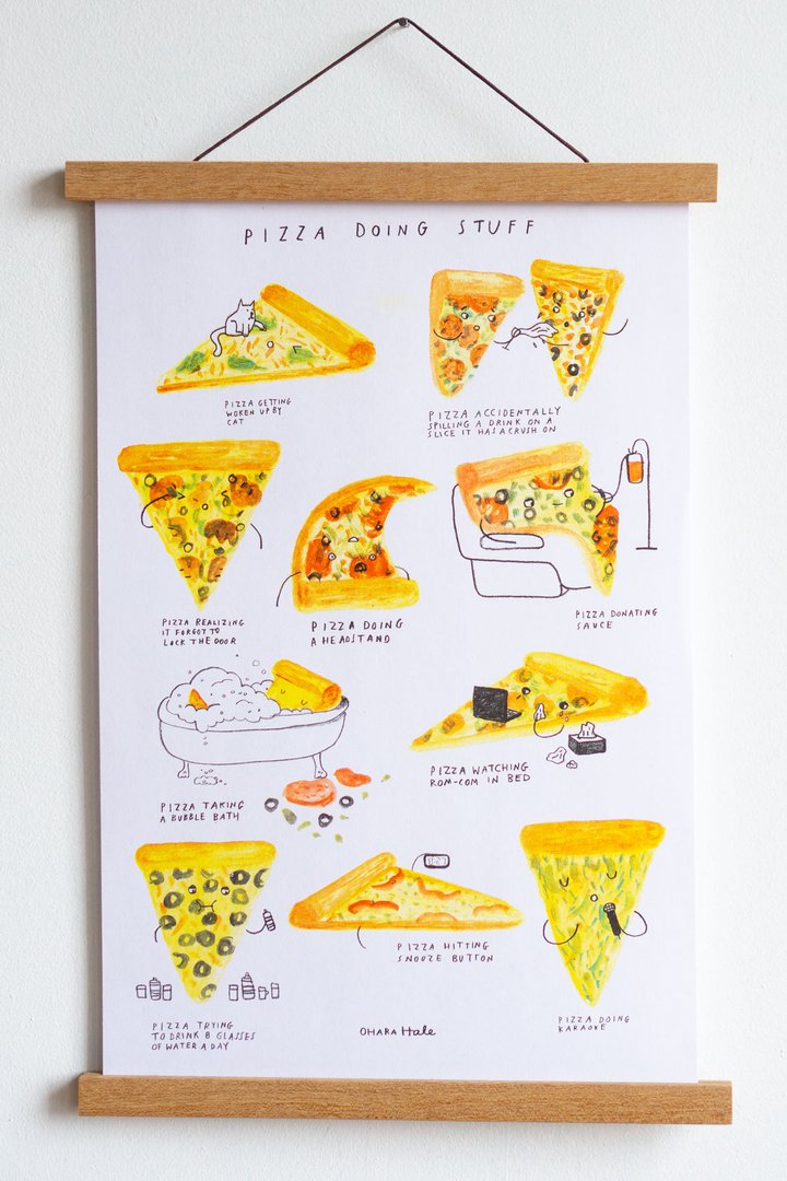 Pizza Doing Stuff Print by Stay Home Club