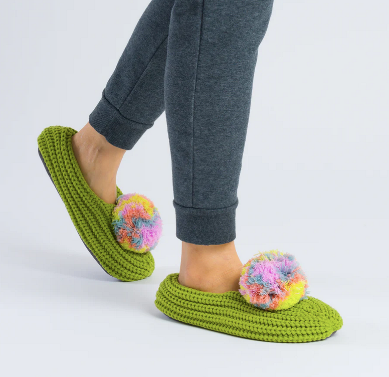 Marble Pom Pom Knit Slippers