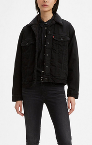 Black denim sherpa jacket levis sales