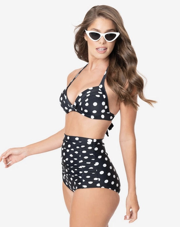 Polka dot sales high waisted swimsuit