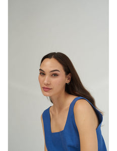 Marine Blue Linen Top