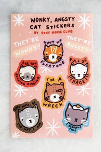 Wonky Angsty Cats Sticker Sheet